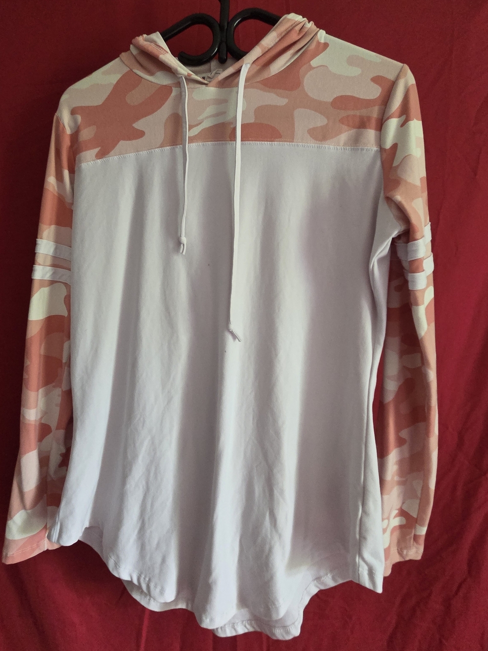 Pink Camo Accent Hooded Long Sleeve Top